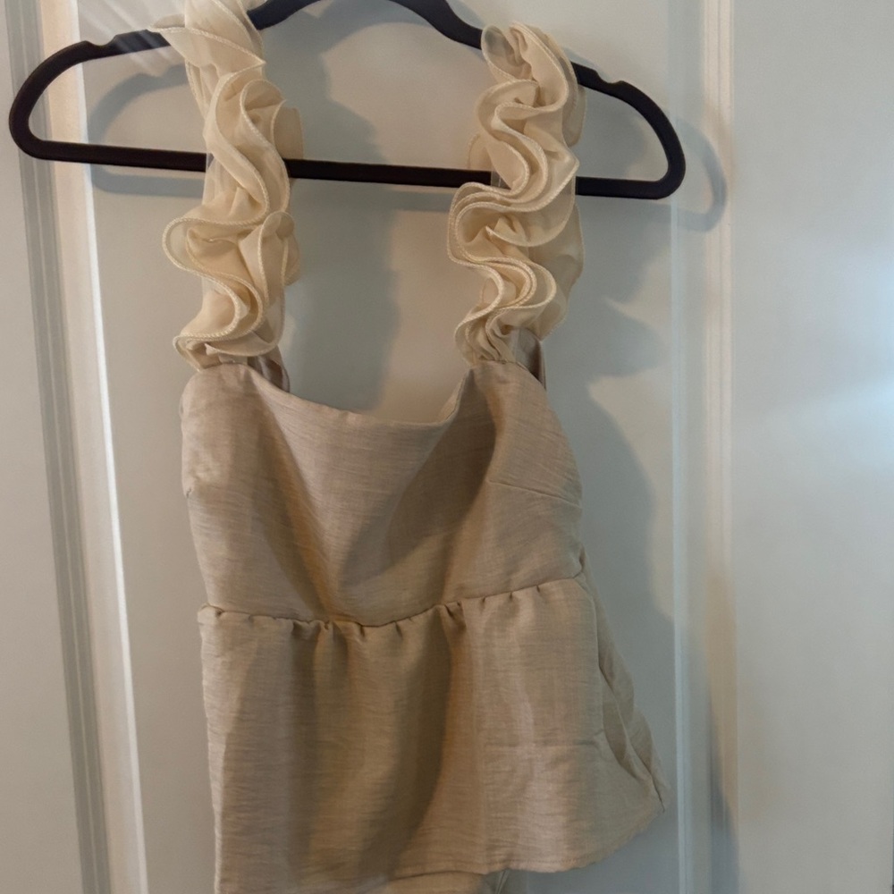 SHEIN Cream Ruffle Strap Blouse with tie back